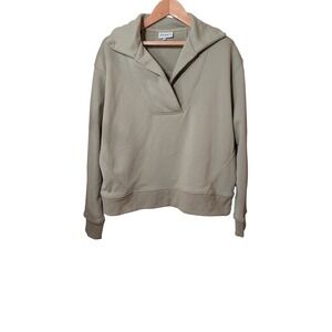 The Greii Women Olive Green V-Neck Split Collar Cotton Sweatshirt Large M1208